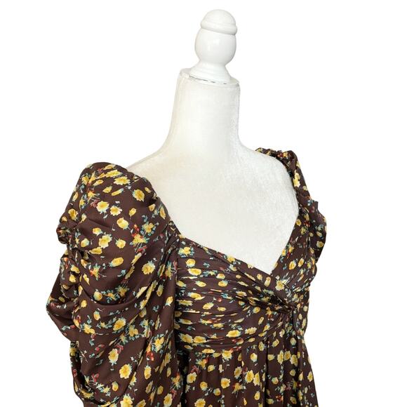 Autumn Adeigbo Bridgette Silk Mini Dress Brown 6 - Picture 4 of 9